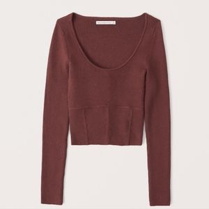 Abercrombie NWOT brown scoopneck corset sweater top long sleeve Ribbed small